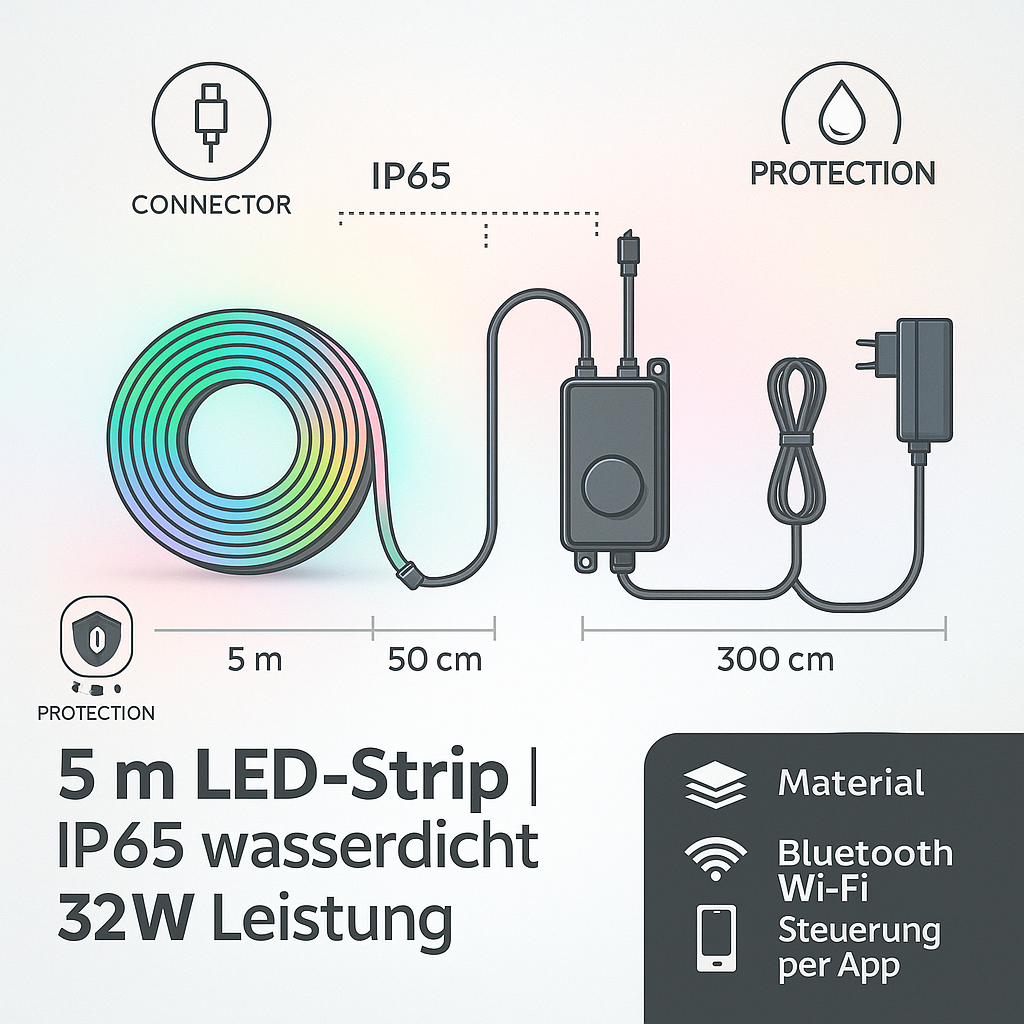 KSIX Smart LED Neon Strip – 5 m, Wi-Fi & Bluetooth, IP65