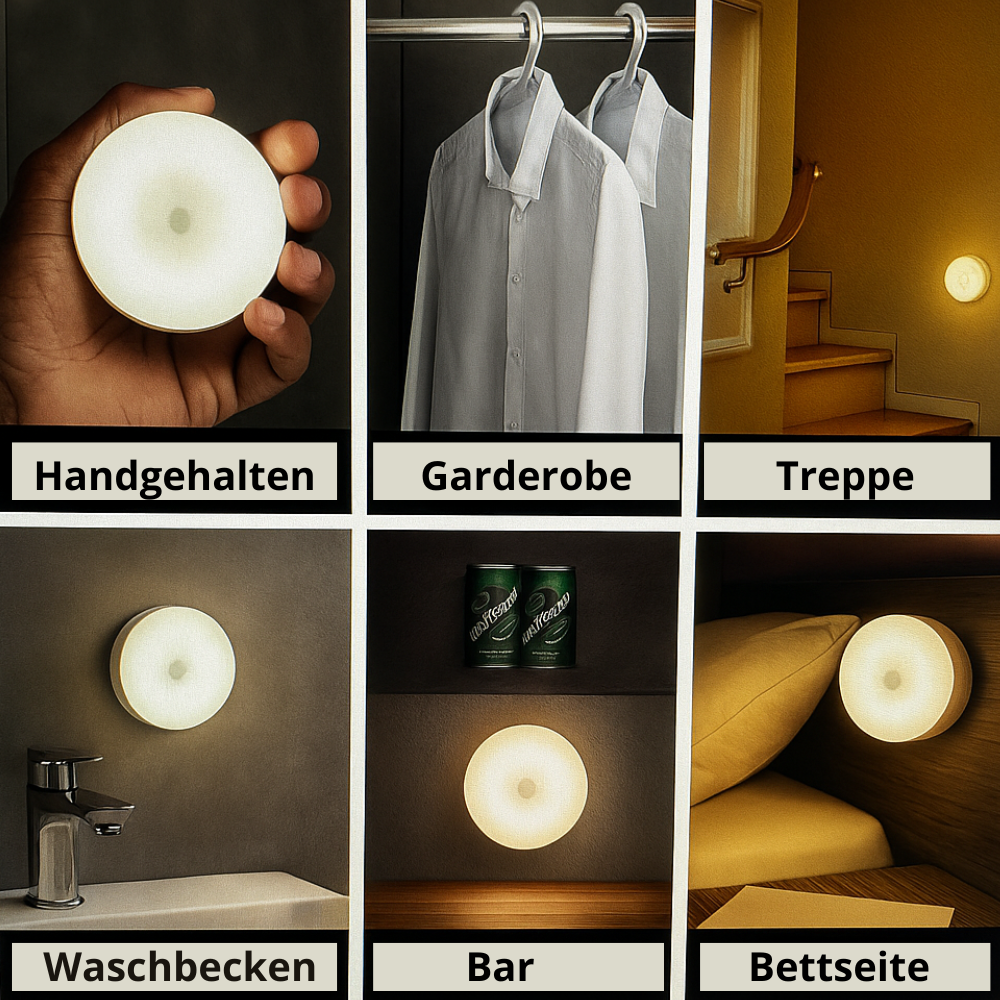 LED Nachtlicht mit Bewegungssensor – USB Wiederaufladbar, Kabellos, Warmweiß – Ideal für Schrank, Flur, Treppe