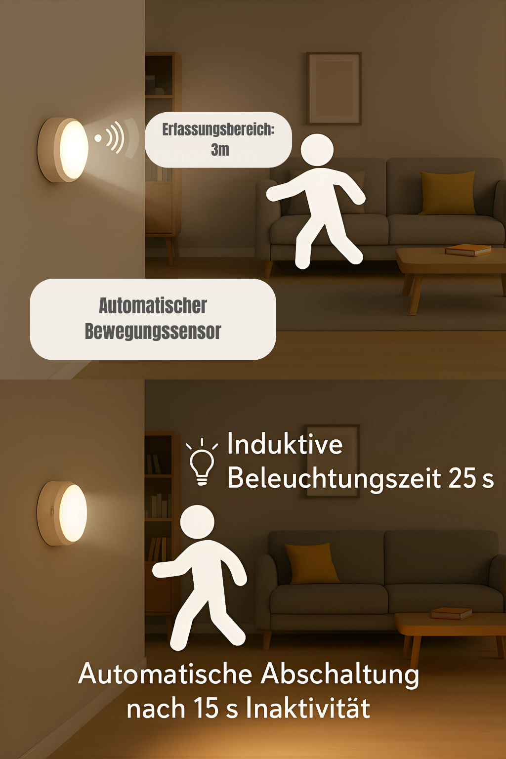 LED Nachtlicht mit Bewegungssensor – USB Wiederaufladbar, Kabellos, Warmweiß – Ideal für Schrank, Flur, Treppe