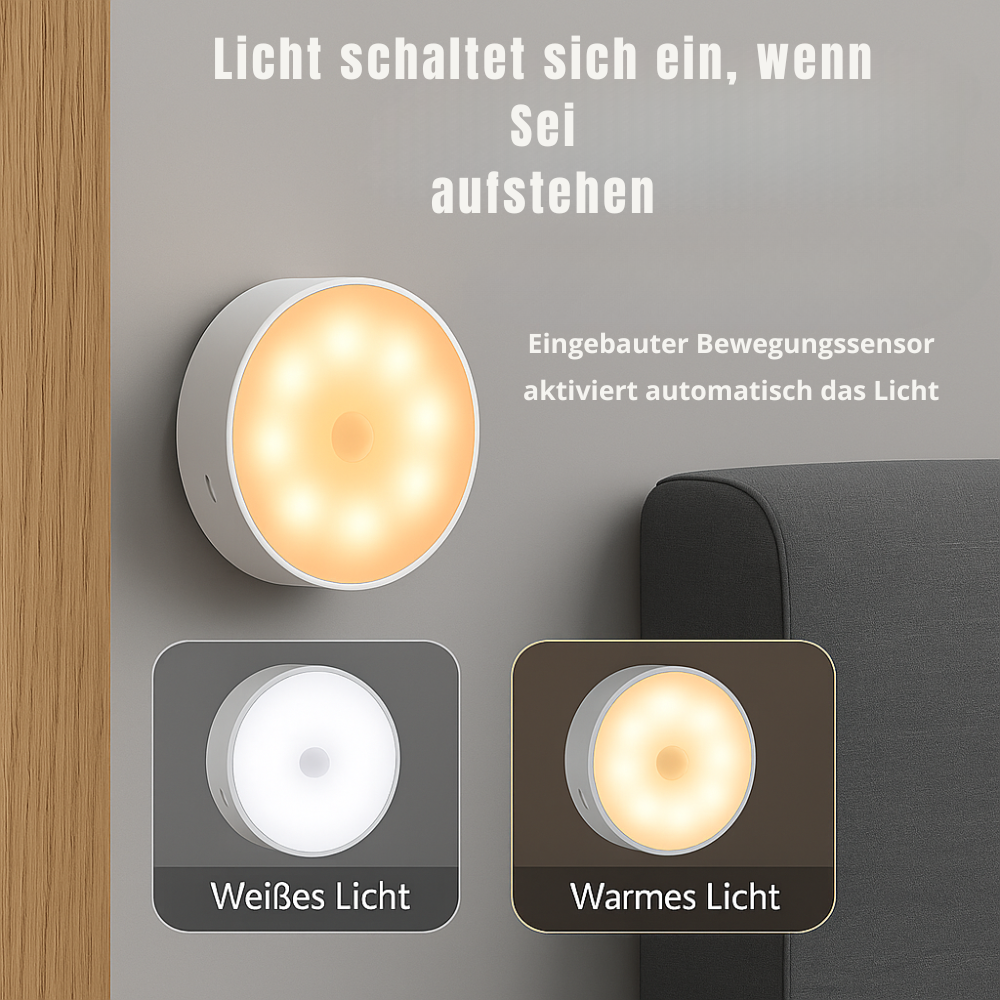LED Nachtlicht mit Bewegungssensor – USB Wiederaufladbar, Kabellos, Warmweiß – Ideal für Schrank, Flur, Treppe